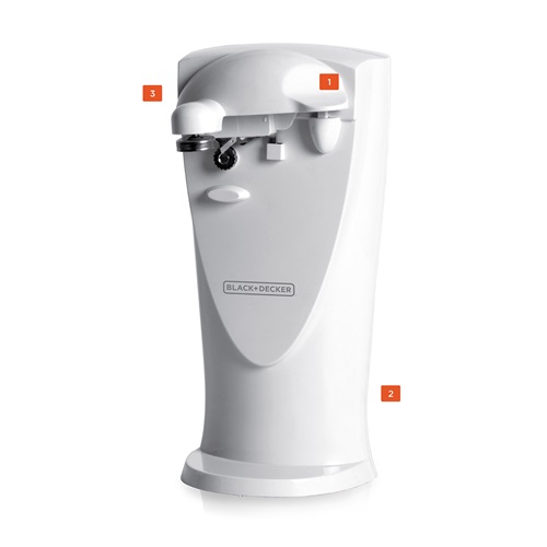 Black+Decker™ 2 in 1 white electric can opener co450w
